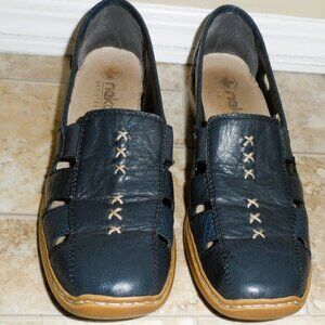 Rieker Shoes  Leather Flats Navy Comfort Antistress Loafers Sze 9